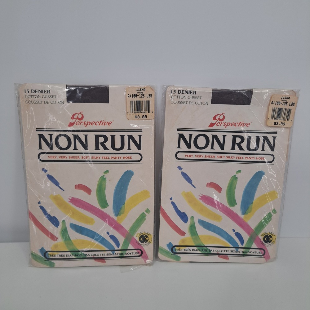 VTG Perspective Non Run Sheer Pantyhose Taupe Size A Denier 2 Pairs NOS 115HR